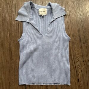 Pink Rose Ribbed Sleeveless Polo Top - Powder Blue